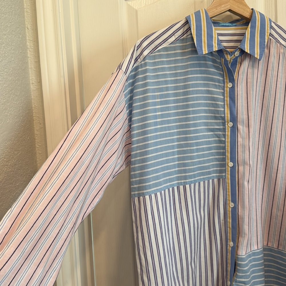 J. Mclaughlin Patchwork Multi Stripe Button Down … - image 7